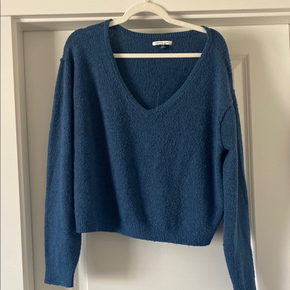 Blue oversized V-Neck Women's Sweater